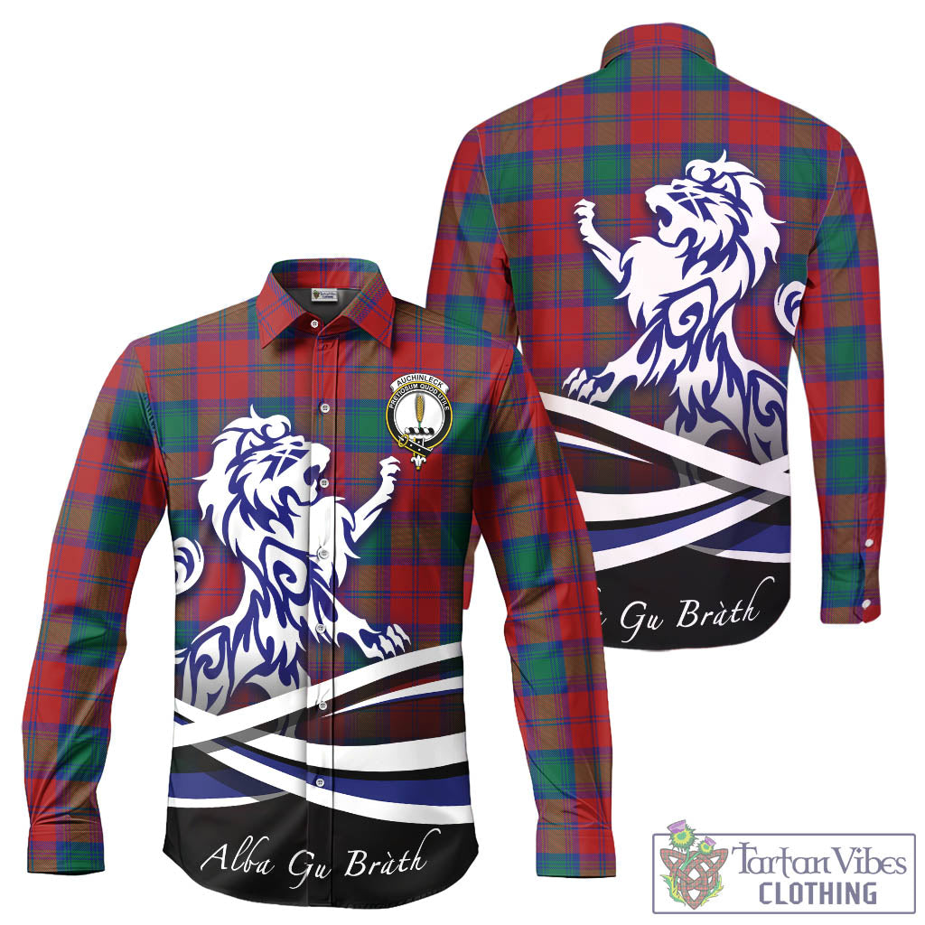 Auchinleck (Affleck) Tartan Long Sleeve Button Up Shirt with Alba Gu Brath Regal Lion Emblem - Tartan Vibes Clothing