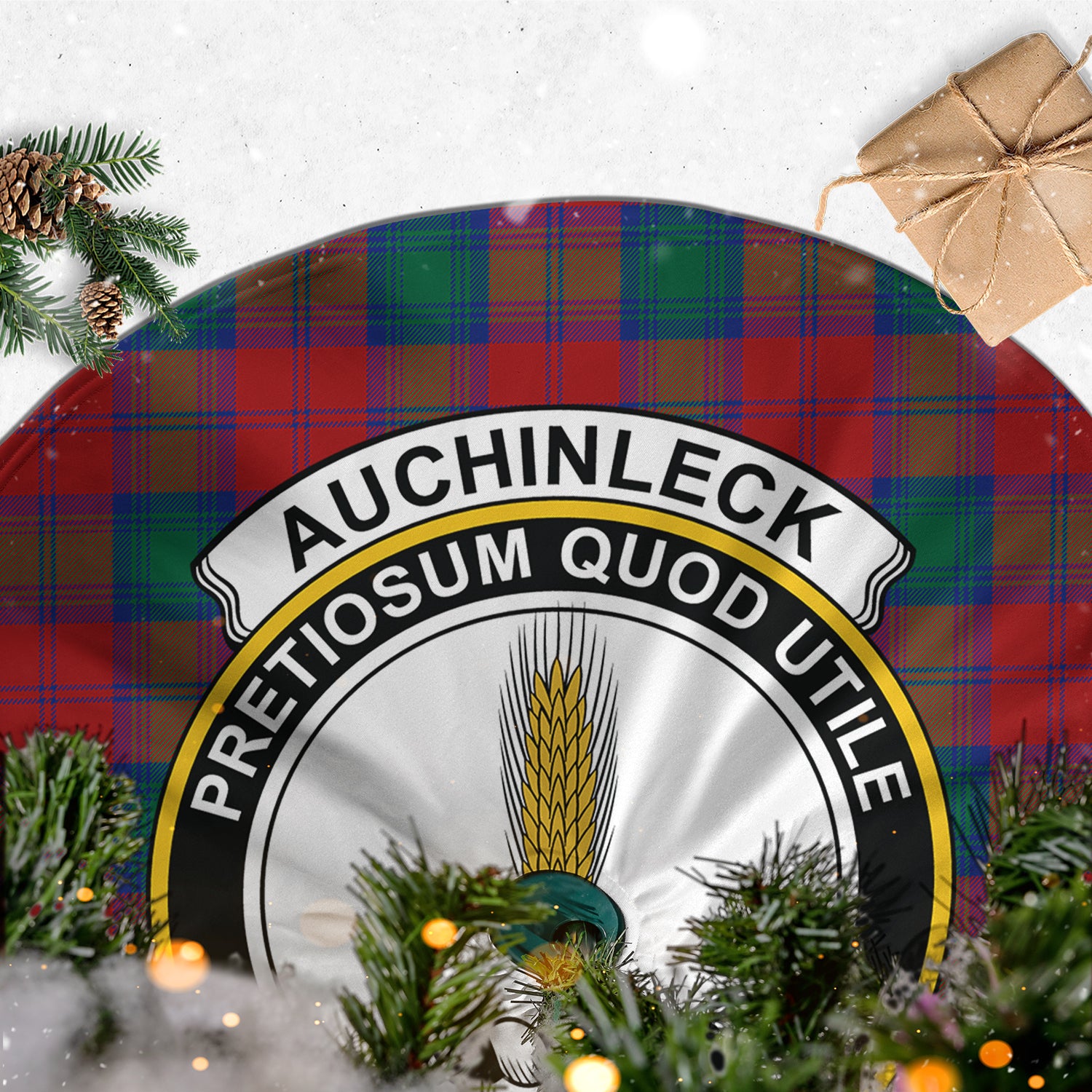 Auchinleck (Affleck) Tartan Christmas Tree Skirt with Family Crest - Tartan Vibes Clothing