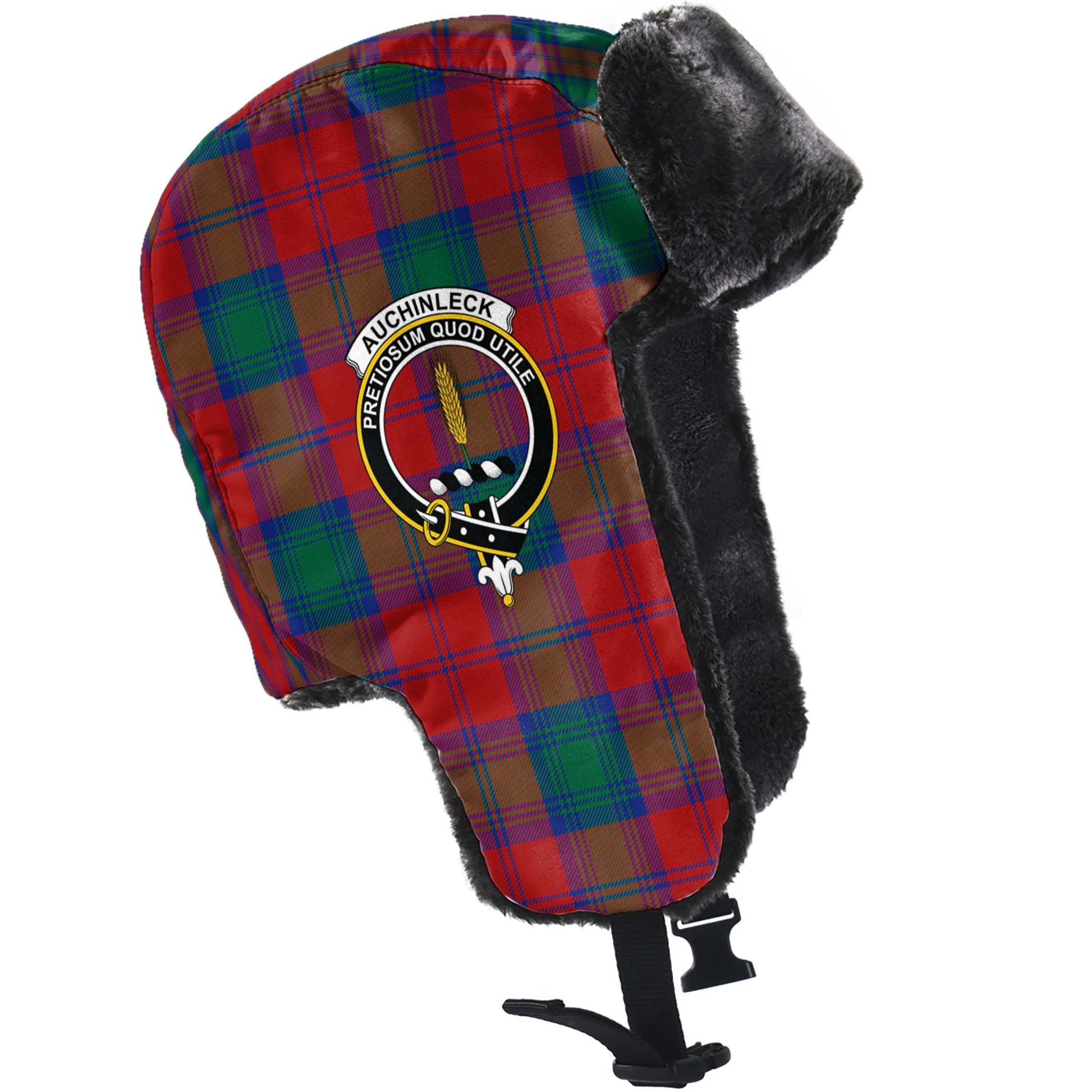 Auchinleck Tartan Winter Trapper Hat with Family Crest - Tartanvibesclothing
