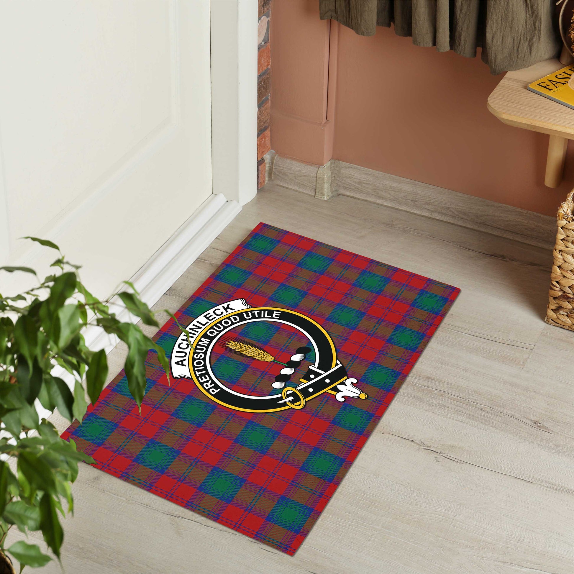 Auchinleck (Affleck) Tartan Rubber Doormat with Family Crest - Tartan Vibes Clothing