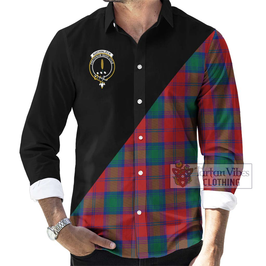 Auchinleck (Affleck) Tartan Long Sleeve Button Shirt with Family Crest and Military Logo Style - Tartanvibesclothing Shop