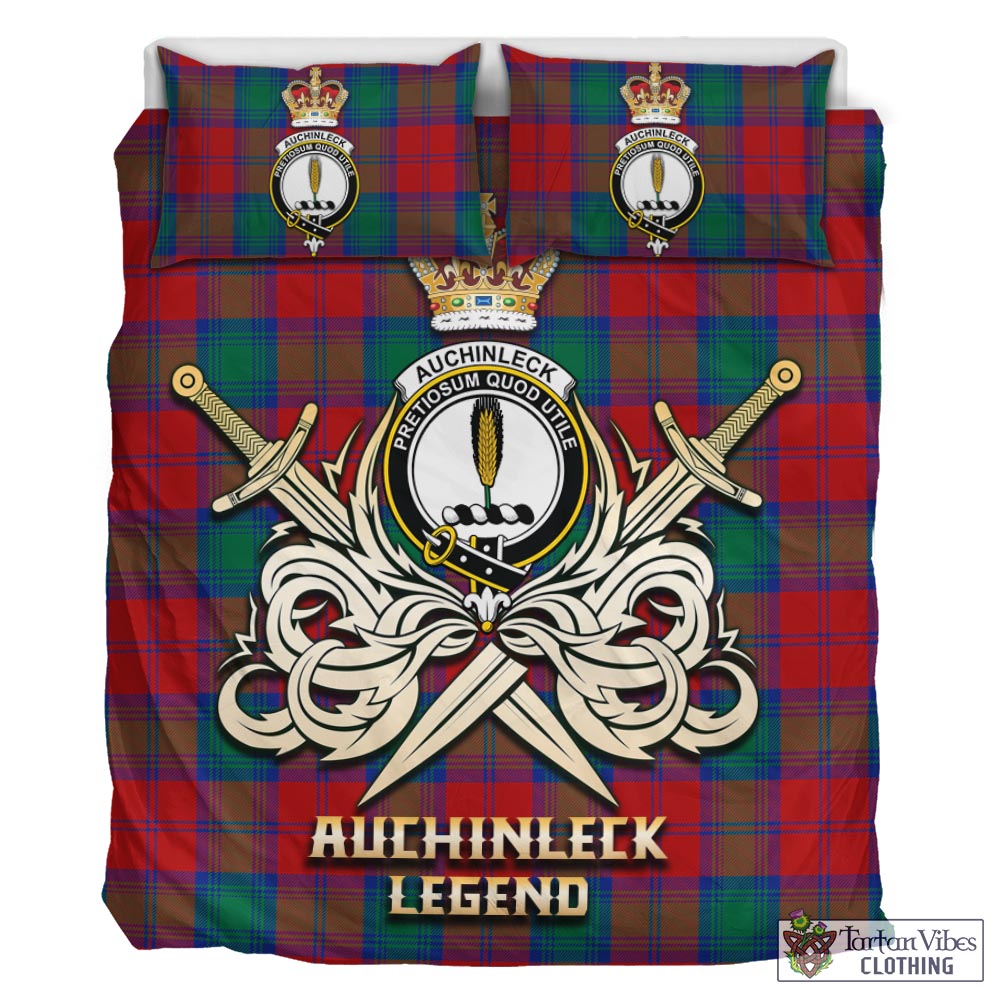 Tartan Vibes Clothing Auchinleck Tartan Bedding Set with Clan Crest and the Golden Sword of Courageous Legacy