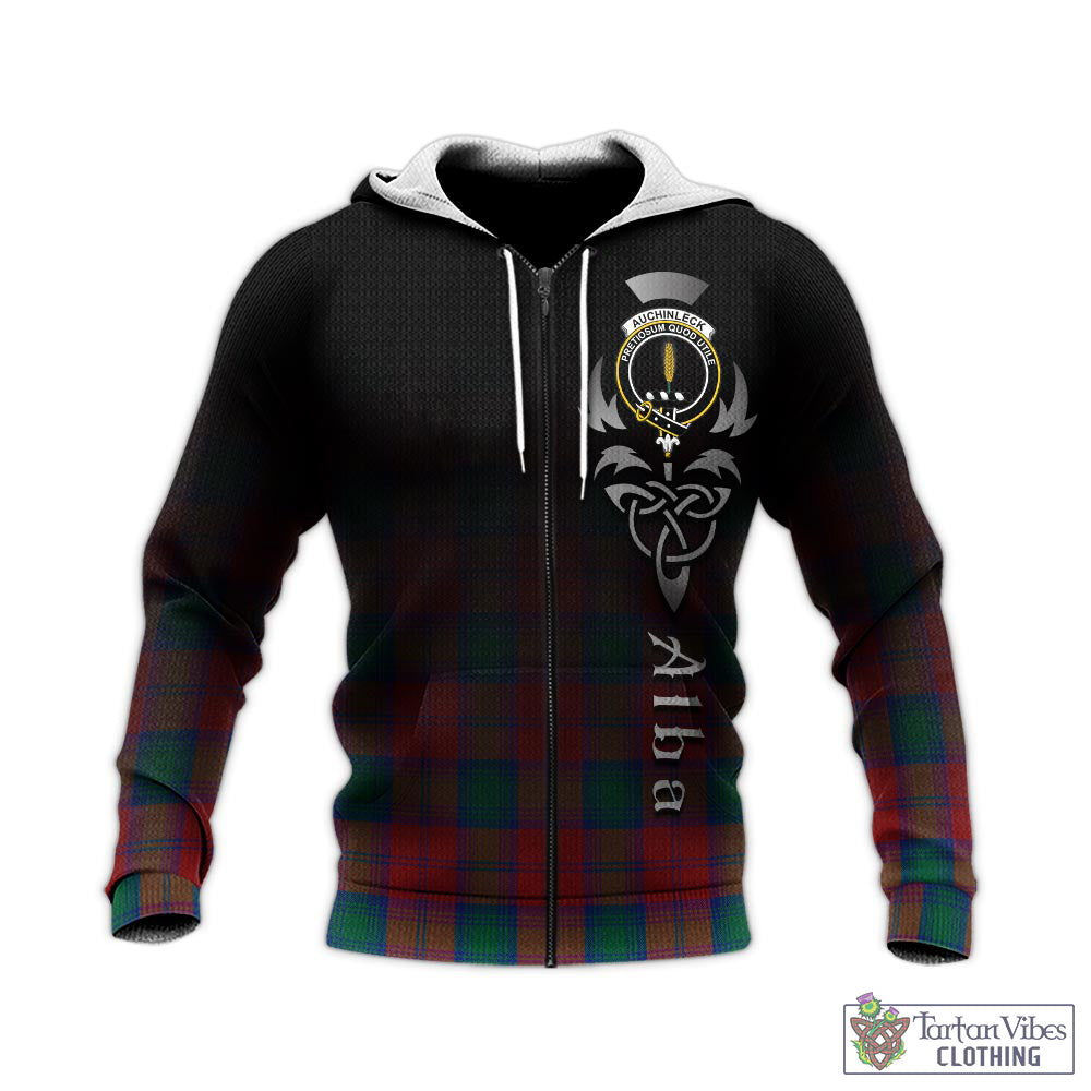 Tartan Vibes Clothing Auchinleck Tartan Knitted Hoodie Featuring Alba Gu Brath Family Crest Celtic Inspired