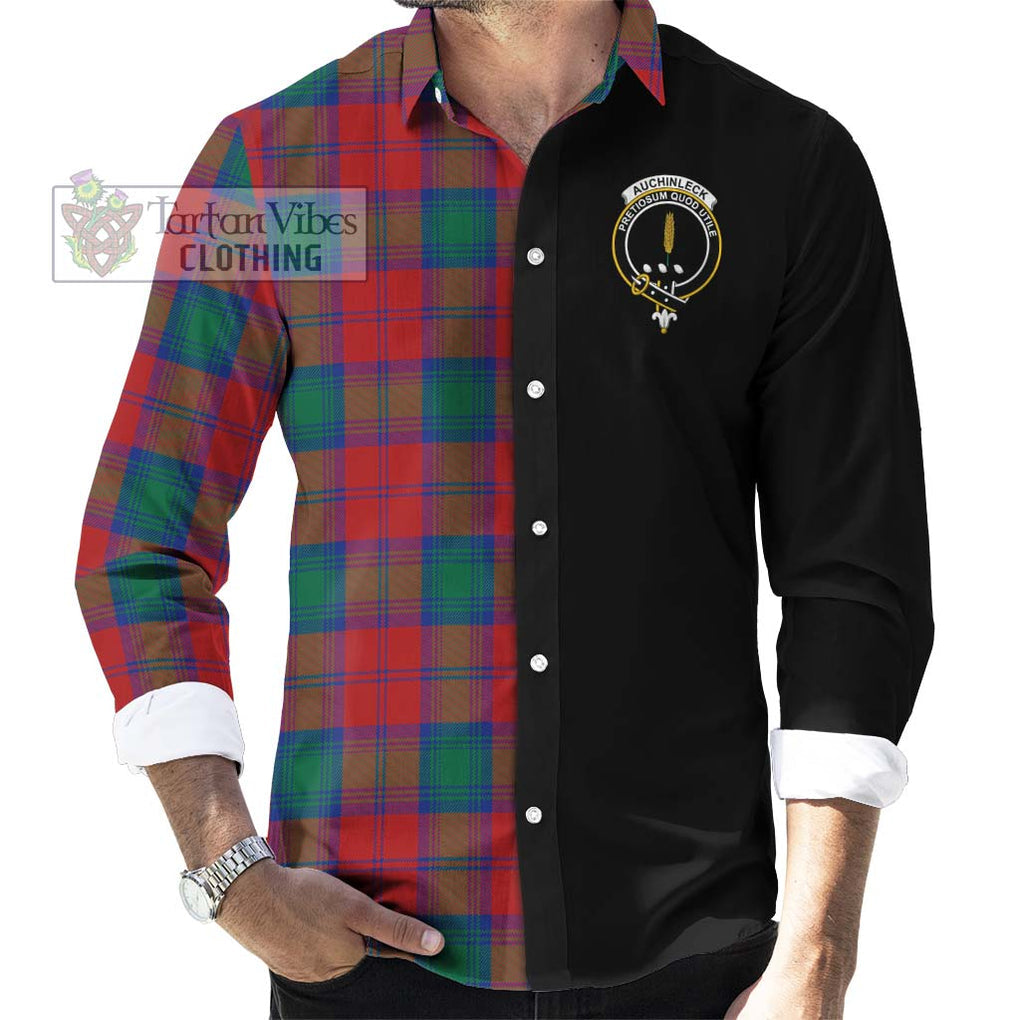 Auchinleck (Affleck) Tartan Long Sleeve Button Shirt with Family Crest and Half Of Me Style - Tartanvibesclothing Shop