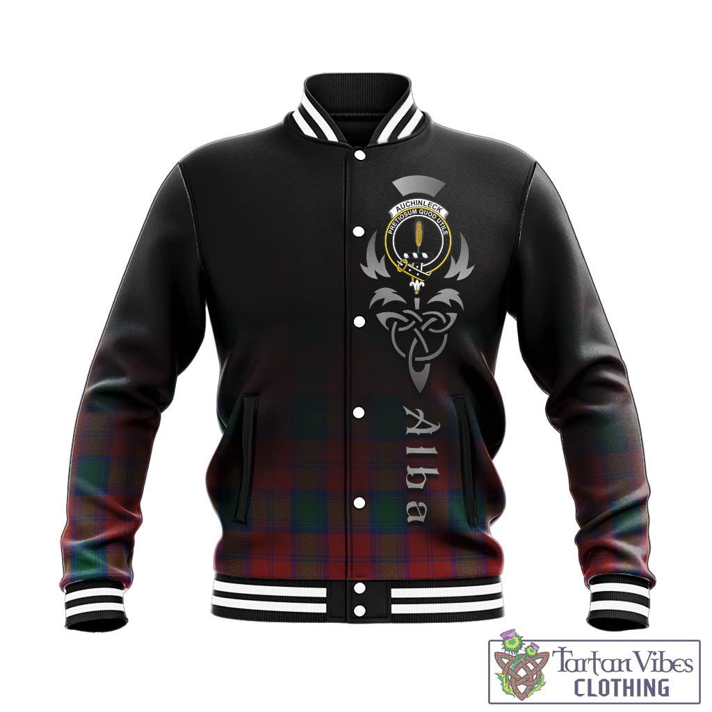 Tartan Vibes Clothing Auchinleck Tartan Baseball Jacket Featuring Alba Gu Brath Family Crest Celtic Inspired