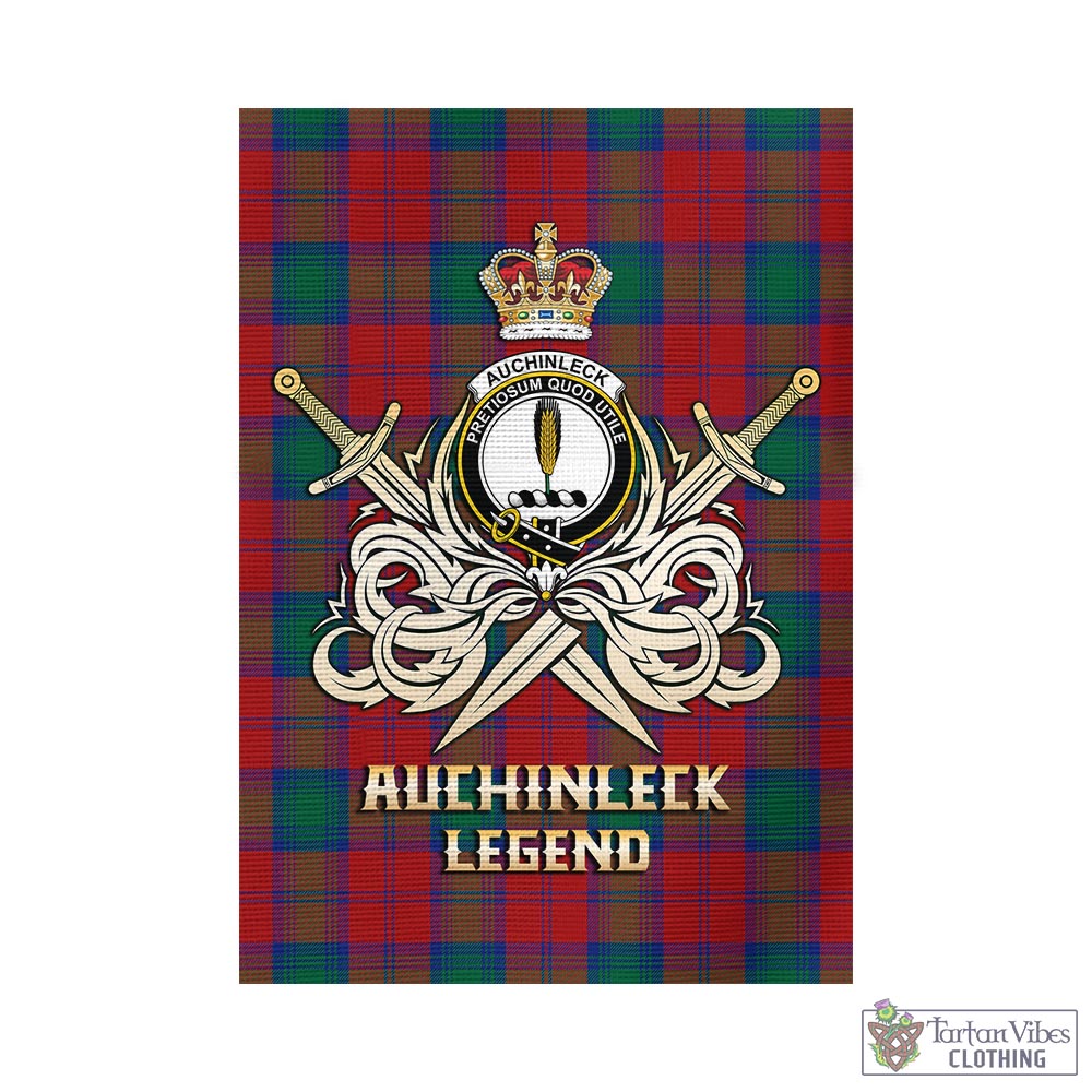 Tartan Vibes Clothing Auchinleck Tartan Flag with Clan Crest and the Golden Sword of Courageous Legacy