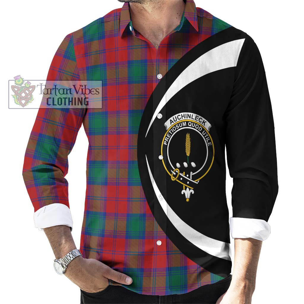 Auchinleck (Affleck) Tartan Long Sleeve Button Up with Family Crest Circle Style - Tartan Vibes Clothing