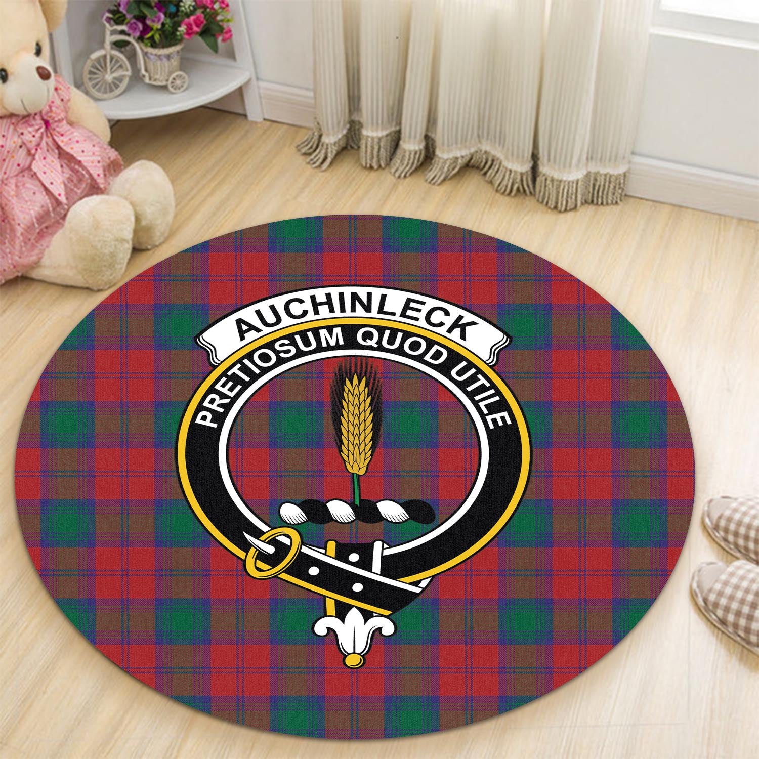 Auchinleck (Affleck) Tartan Round Rug with Family Crest - Tartan Vibes Clothing