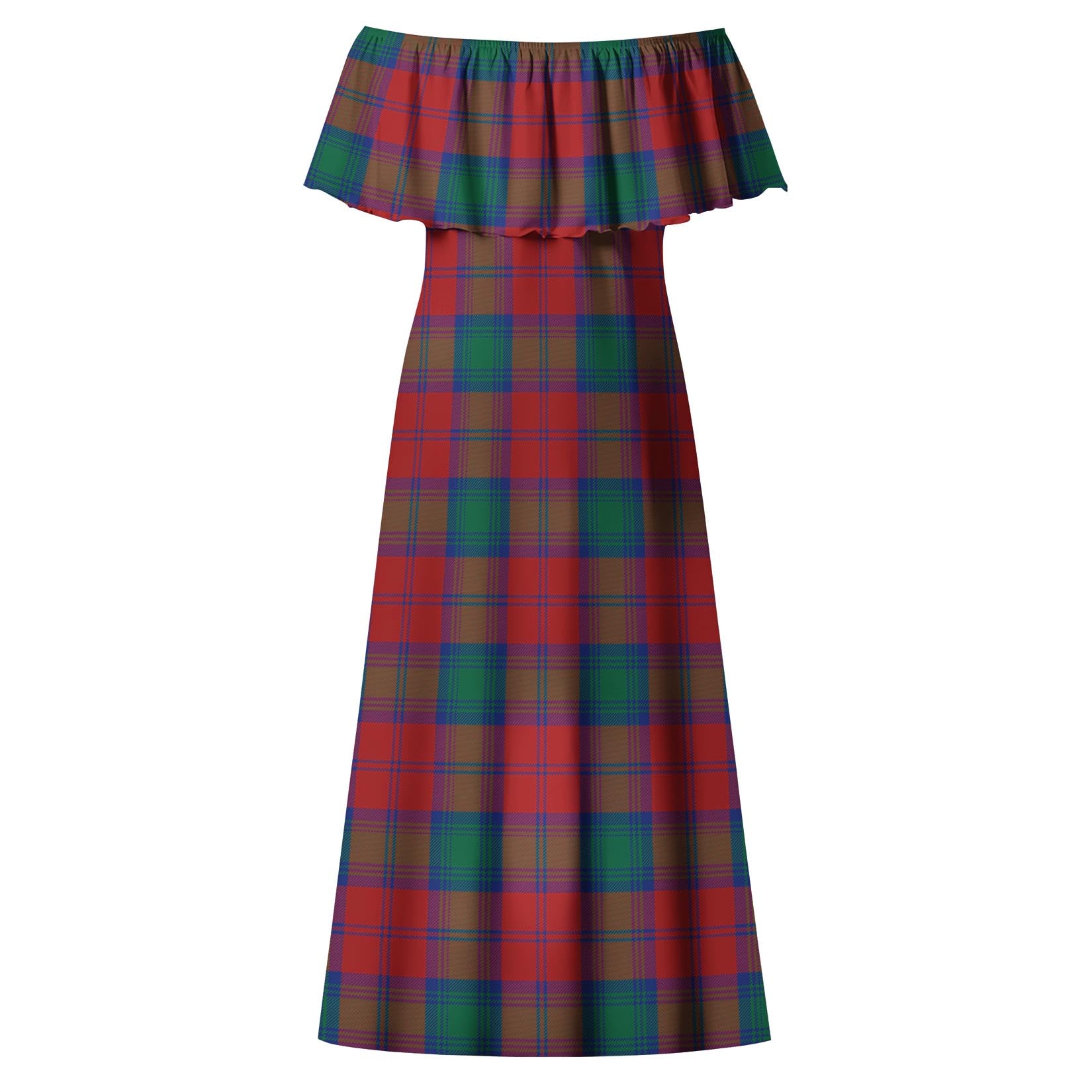 Auchinleck Tartan Off Shoulder Long Dress - Tartanvibesclothing