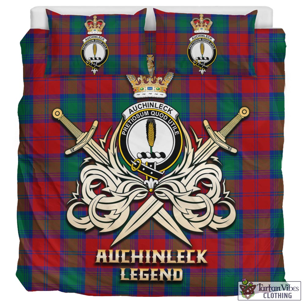 Tartan Vibes Clothing Auchinleck Tartan Bedding Set with Clan Crest and the Golden Sword of Courageous Legacy