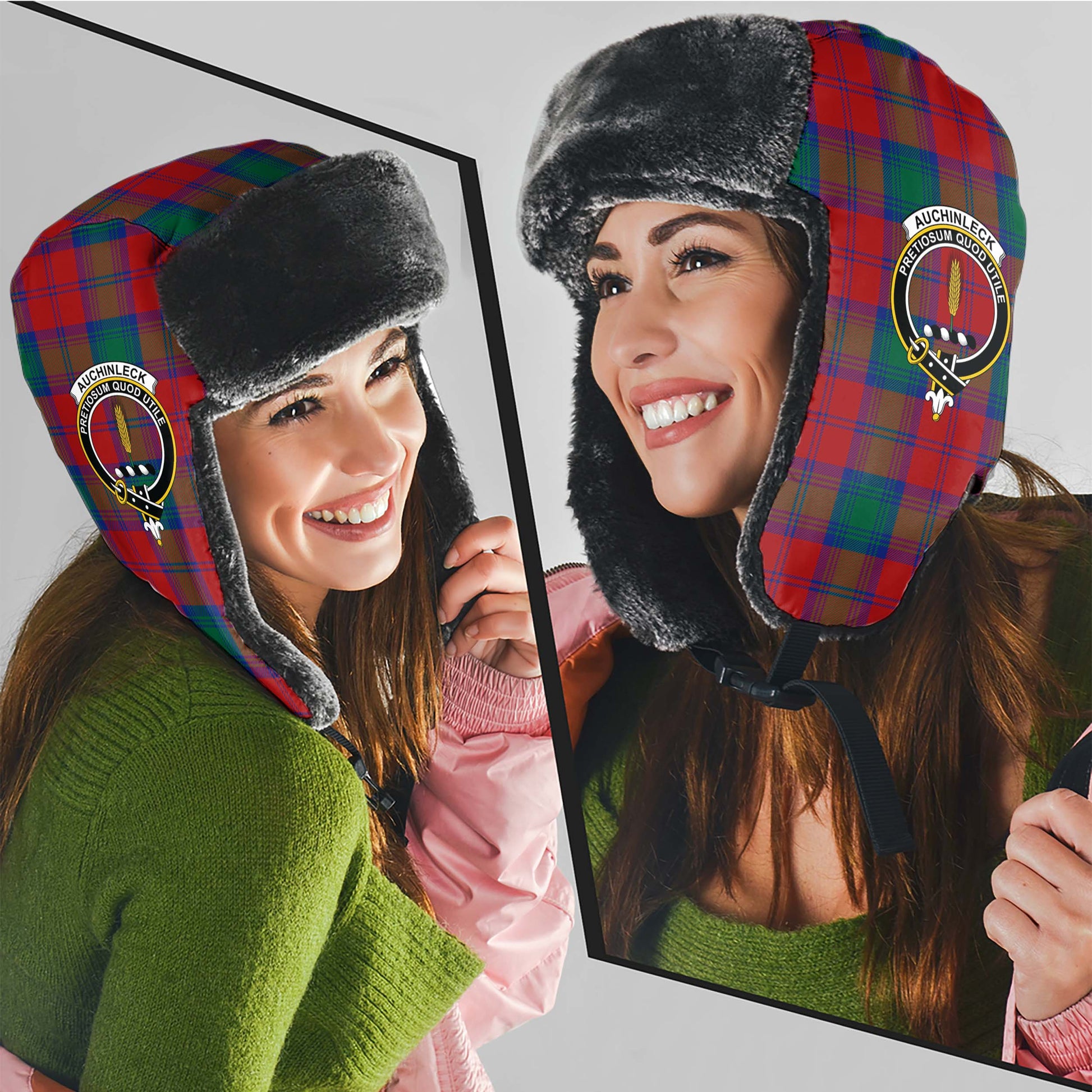 Auchinleck Tartan Winter Trapper Hat with Family Crest - Tartanvibesclothing