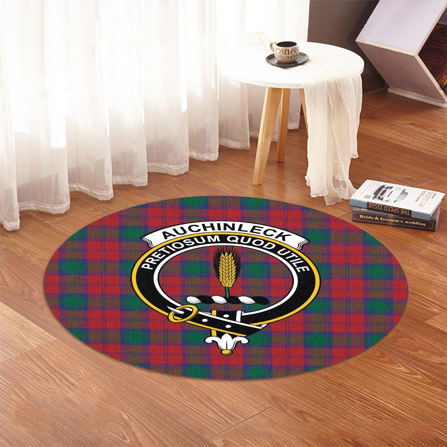 Auchinleck (Affleck) Tartan Round Rug with Family Crest - Tartan Vibes Clothing