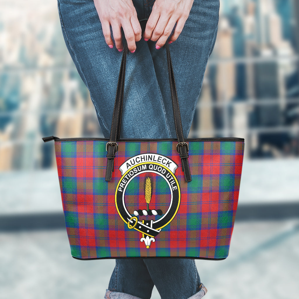 Auchinleck (Affleck) Tartan Leather Tote Bag with Family Crest - Tartan Vibes Clothing