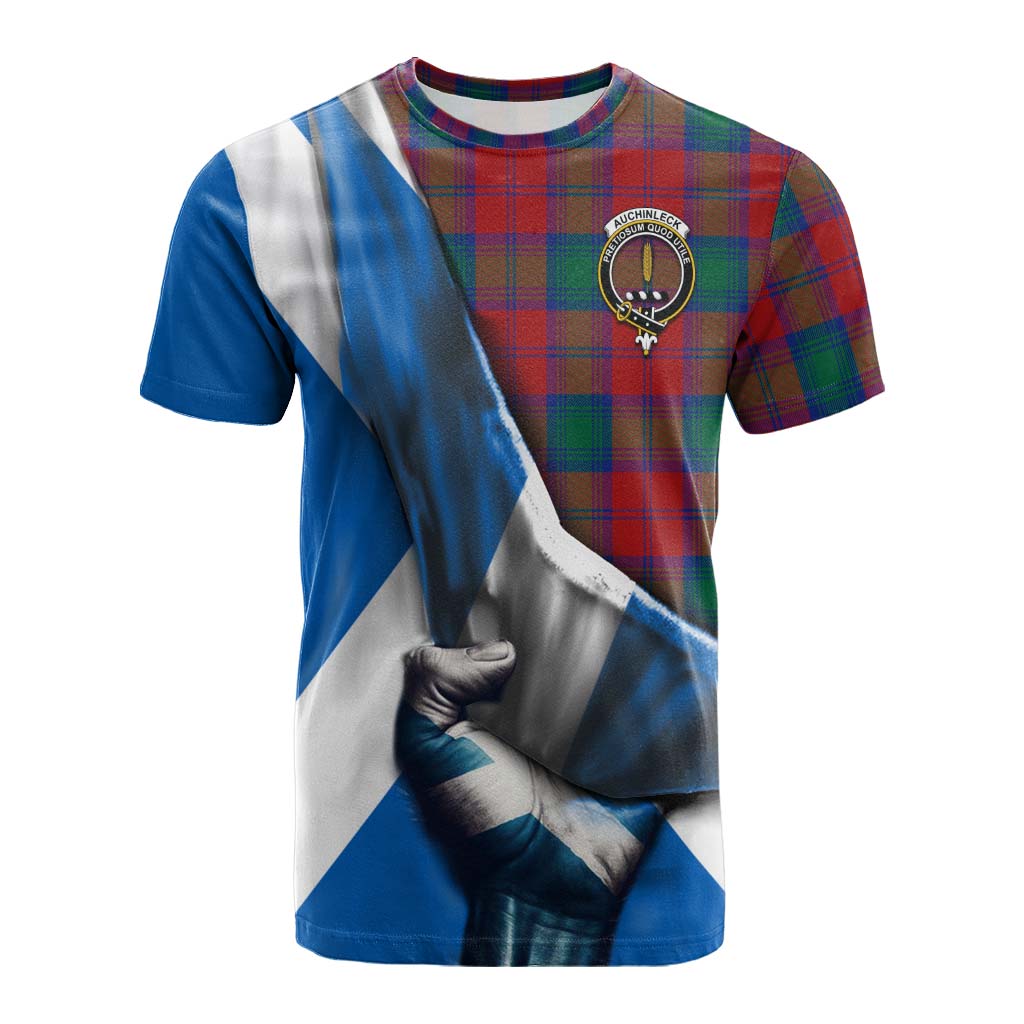 Tartan Vibes Clothing Auchinleck (Affleck) Tartan Cotton T-shirt with Family Crest Scotland Patriotic Style
