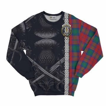 Auchinleck (Affleck) Tartan Sweatshirt with Family Crest Cross Sword Thistle Celtic Vibes Unisex - Tartan Vibes Clothing
