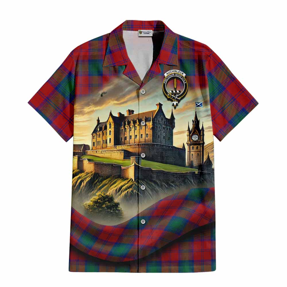 Auchinleck (Affleck) Tartan Family Crest Hawaiian Shirt with Scottish Ancient Castle Style Kid - Tartan Vibes Clothing