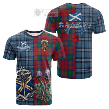 Tartan Vibes Clothing Auchinleck (Affleck) Tartan Cotton T-shirt Happy St. Andrew's Day Half Tartan Style