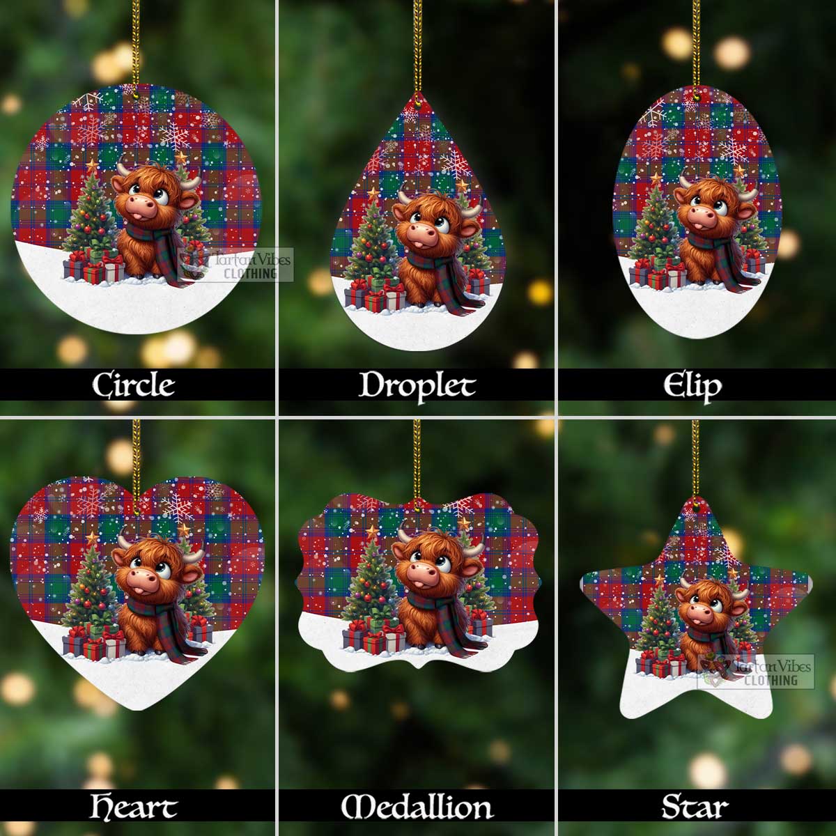 Tartan Vibes Clothing Auchinleck (Affleck) Tartan Christmas Aluminium Ornament with Adorable Highland Coo