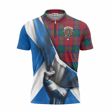 Auchinleck (Affleck) Tartan Zipper Polo Shirt with Family Crest Scotland Patriotic Style Unisex - Tartan Vibes Clothing