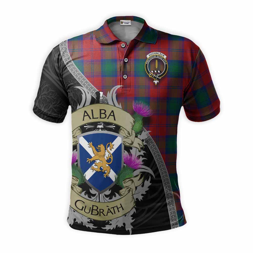 Tartan Vibes Clothing Auchinleck (Affleck) Tartan Family Crest Polo Shirt Lion Rampant Royal Thistle Shield Celtic Inspired