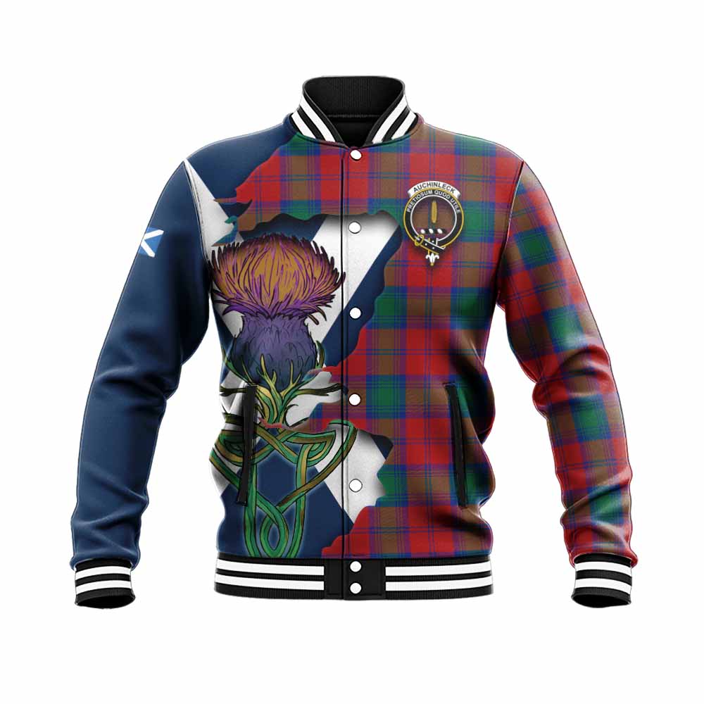 Tartan Vibes Clothing Auchinleck (Affleck) Tartan Family Crest Baseball Jacket Scottish Thistle Celtic Inspired