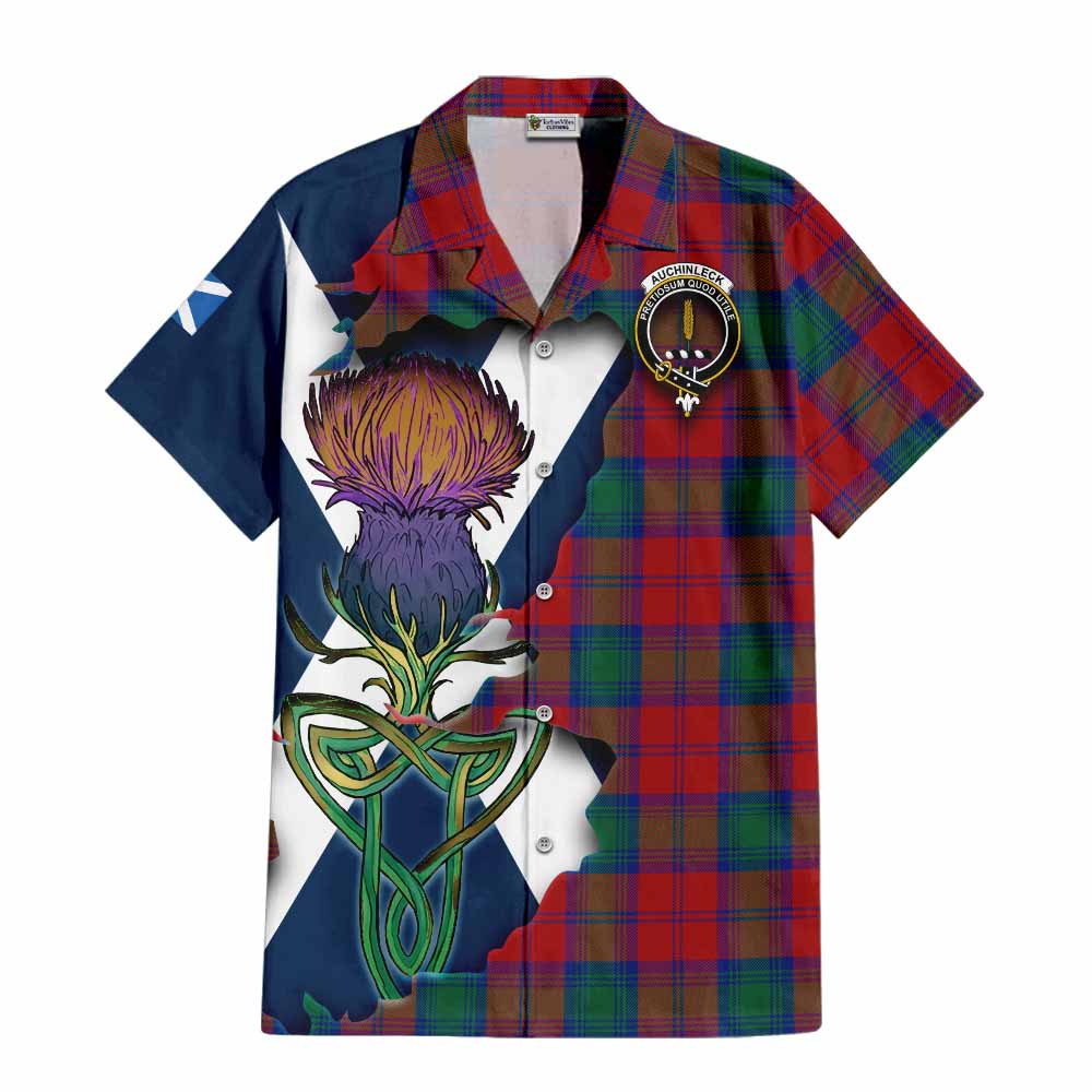 Tartan Vibes Clothing Auchinleck (Affleck) Tartan Family Crest Short Sleeve Button Shirt Scottish Thistle Celtic Inspired