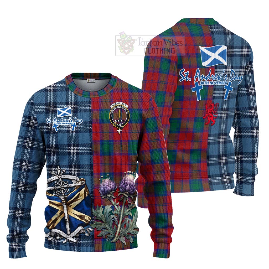 Auchinleck (Affleck) Tartan Knitted Sweater Happy St. Andrew's Day Half Tartan Style Unisex - Tartan Vibes Clothing