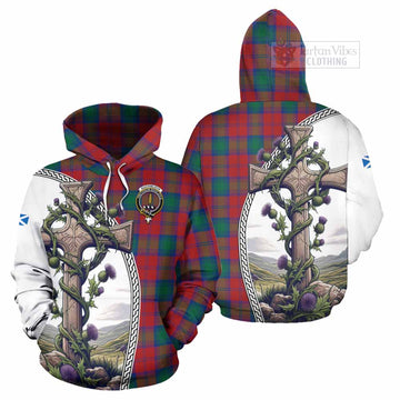 Tartan Vibes Clothing Auchinleck (Affleck) Tartan Hoodie with Family Crest and St. Andrew's Cross Accented by Thistle Vines