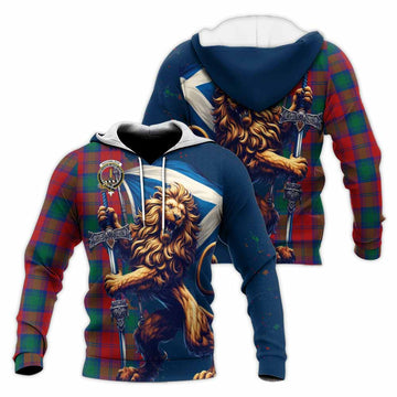 Auchinleck (Affleck) Tartan Family Crest Knitted Hoodie with Scottish Majestic Lion Unisex Knitted Pullover Hoodie - Tartan Vibes Clothing