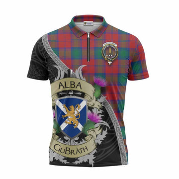 Auchinleck (Affleck) Tartan Family Crest Zipper Polo Shirt Lion Rampant Royal Thistle Shield Celtic Inspired Unisex - Tartan Vibes Clothing