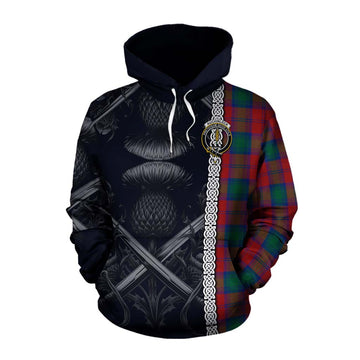 Auchinleck (Affleck) Tartan Cotton Hoodie with Family Crest Cross Sword Thistle Celtic Vibes Pullover Hoodie XS - Tartan Vibes Clothing