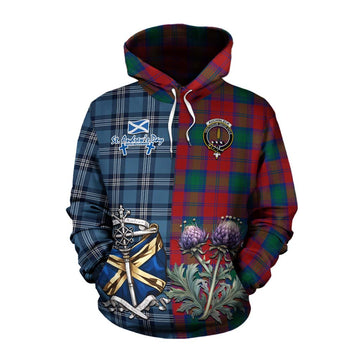 Auchinleck (Affleck) Tartan Cotton Hoodie Happy St. Andrew's Day Half Tartan Style Pullover Hoodie XS - Tartan Vibes Clothing