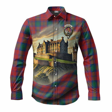 Tartan Vibes Clothing Auchinleck (Affleck) Tartan Family Crest Long Sleeve Button Shirt with Scottish Ancient Castle Style