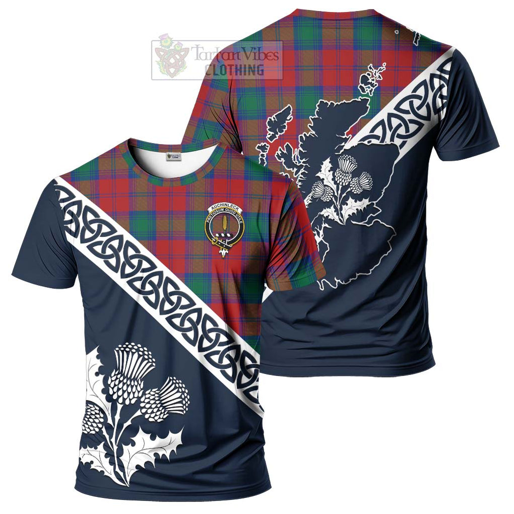 Auchinleck (Affleck) Tartan T-Shirt Featuring Thistle and Scotland Map Kid's Shirt - Tartanvibesclothing Store