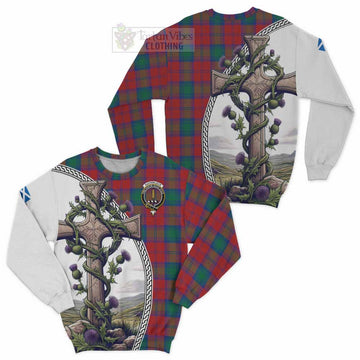 Tartan Vibes Clothing Auchinleck (Affleck) Tartan Sweatshirt with Family Crest and St. Andrew's Cross Accented by Thistle Vines