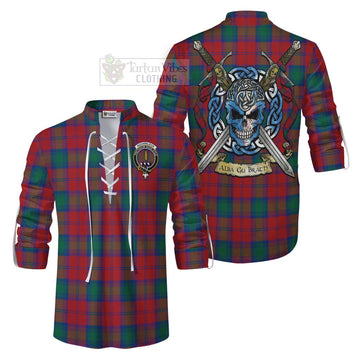 Auchinleck (Affleck) Tartan Ghillie Kilt Shirt with Family Crest Celtic Skull Style Men - Tartan Vibes Clothing