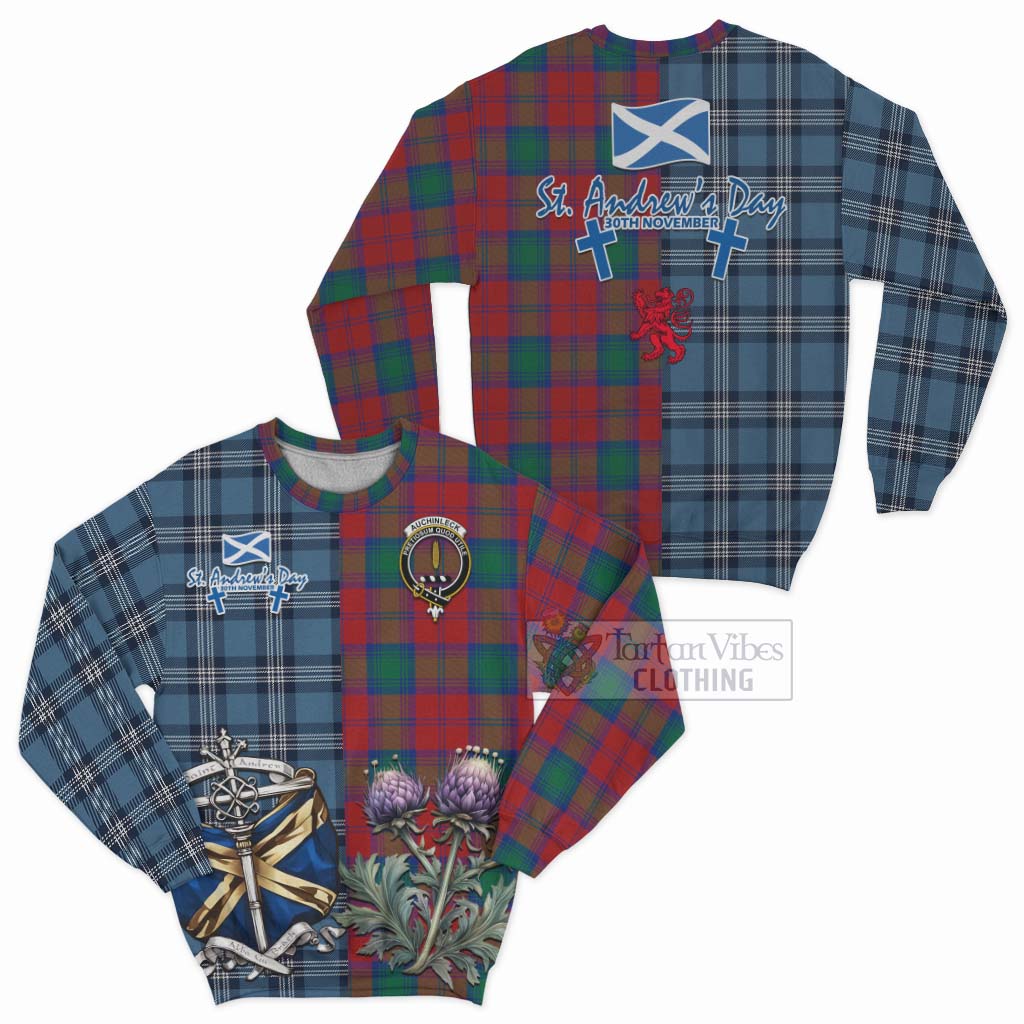 Auchinleck (Affleck) Tartan Sweatshirt Happy St. Andrew's Day Half Tartan Style Unisex - Tartan Vibes Clothing