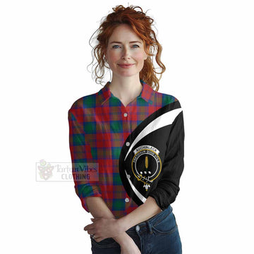 Auchinleck (Affleck) Tartan Women's Casual Shirt with Family Crest Circle Style Female - Tartan Vibes Clothing