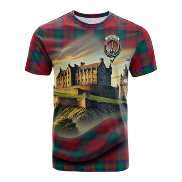Auchinleck (Affleck) Tartan Family Crest Cotton T-shirt with Scottish Ancient Castle Style