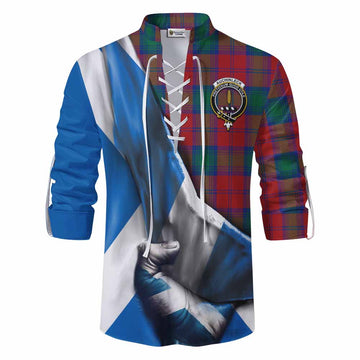 Auchinleck (Affleck) Tartan Ghillie Kilt Shirt with Family Crest Scotland Patriotic Style Men - Tartan Vibes Clothing