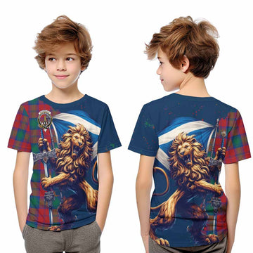 Auchinleck (Affleck) Tartan Family Crest Kid T-Shirt with Scottish Majestic Lion Youth XL Size14 - Tartan Vibes Clothing
