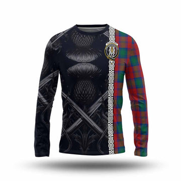 Auchinleck (Affleck) Tartan Long Sleeve T-Shirt with Family Crest Cross Sword Thistle Celtic Vibes Unisex - Tartan Vibes Clothing