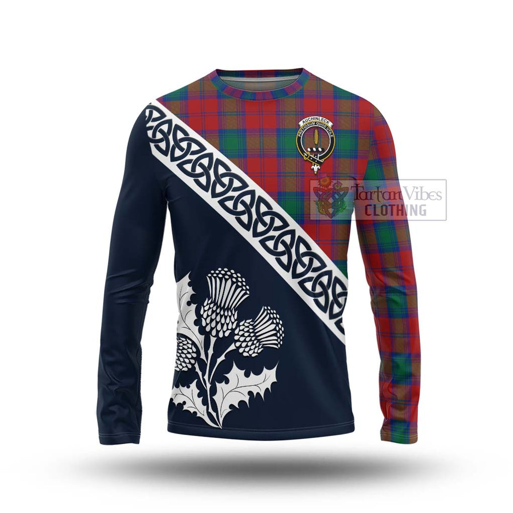Auchinleck (Affleck) Tartan Long Sleeve T-Shirt Featuring Thistle and Scotland Map Unisex - Tartan Vibes Clothing