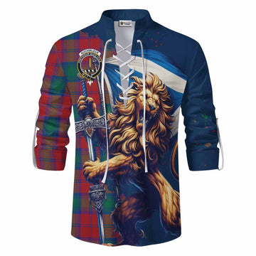Auchinleck (Affleck) Tartan Family Crest Ghillie Kilt Shirt with Scottish Majestic Lion Men - Tartan Vibes Clothing