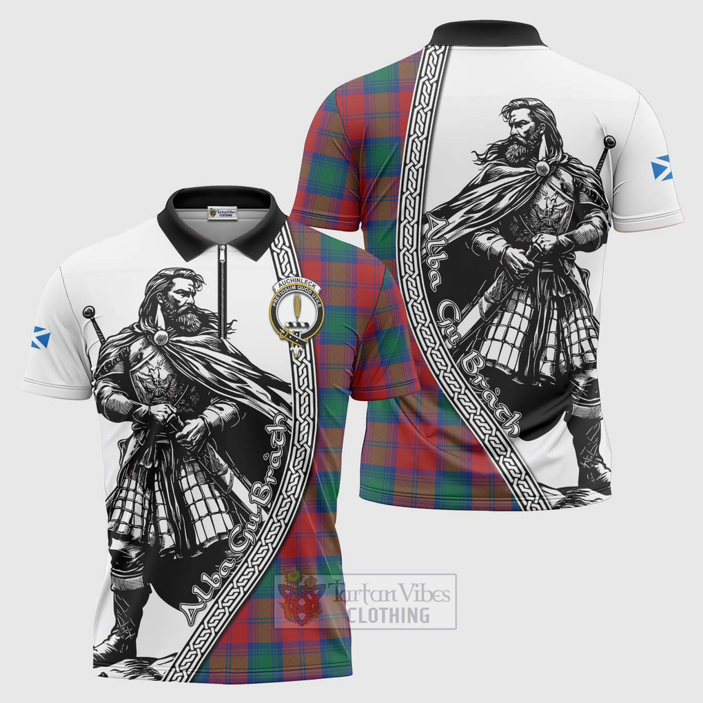 Auchinleck (Affleck) Tartan Clan Crest Zipper Polo Shirt with Highlander Warrior Celtic Style Unisex - Tartan Vibes Clothing