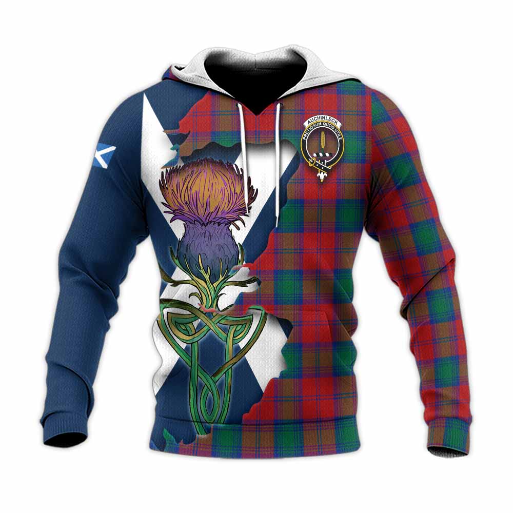 Tartan Vibes Clothing Auchinleck (Affleck) Tartan Family Crest Knitted Hoodie Scottish Thistle Celtic Inspired