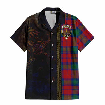 Tartan Vibes Clothing Auchinleck (Affleck) Tartan Family Crest Short Sleeve Button Shirt Alba Gu Brath Be Brave Lion Ancient Style