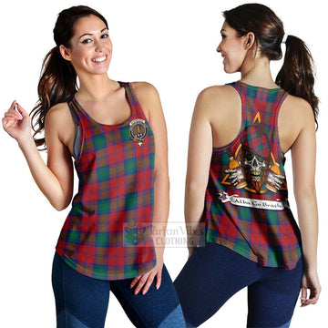 Tartan Vibes Clothing Auchinleck (Affleck) Tartan Women's Racerback Tanks with Family Crest and Bearded Skull Holding Bottles of Whiskey