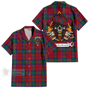 Auchinleck (Affleck) Tartan Hawaiian Shirt with Family Crest and Bearded Skull Holding Bottles of Whiskey Kid - Tartan Vibes Clothing
