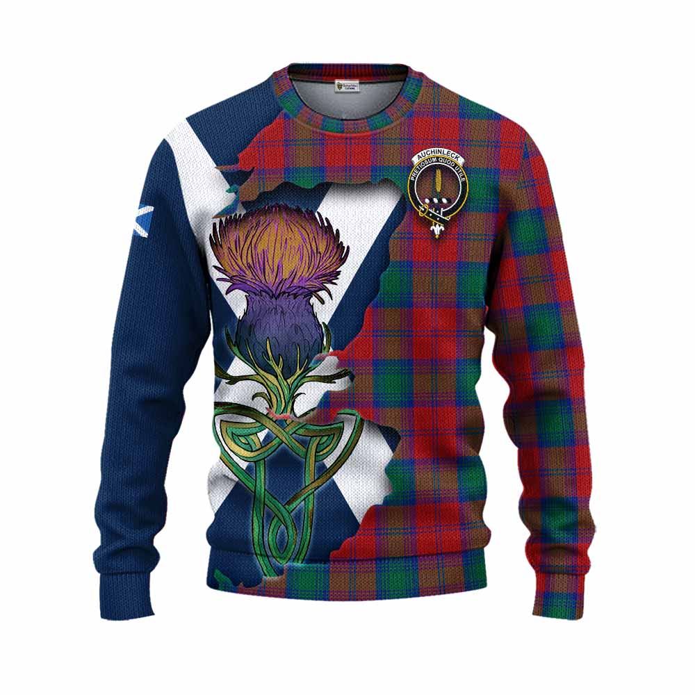 Tartan Vibes Clothing Auchinleck (Affleck) Tartan Family Crest Knitted Sweater Scottish Thistle Celtic Inspired